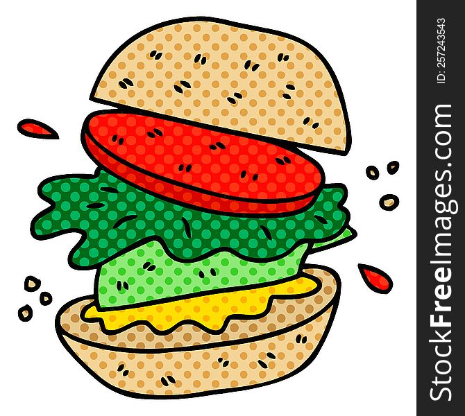 Quirky Comic Book Style Cartoon Veggie Burger