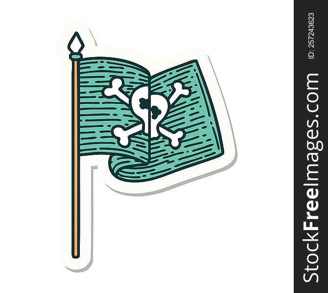 sticker of tattoo in traditional style of pirate flag. sticker of tattoo in traditional style of pirate flag