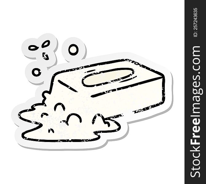 hand drawn distressed sticker cartoon doodle of a bubbled soap
