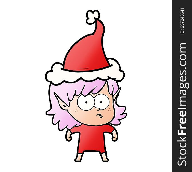 Gradient Cartoon Of A Elf Girl Staring Wearing Santa Hat