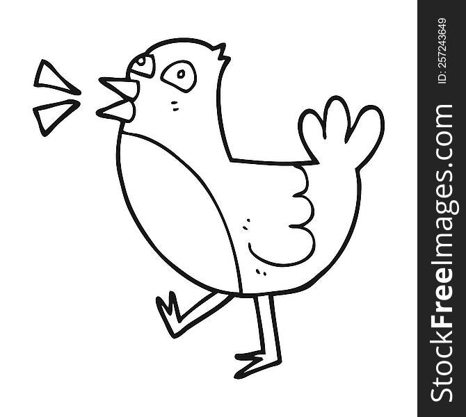 freehand drawn black and white cartoon bird