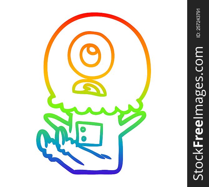 rainbow gradient line drawing cartoon cyclops alien spaceman