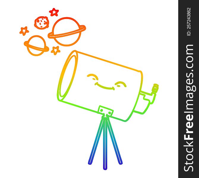 Rainbow Gradient Line Drawing Cartoon Telescope With Face