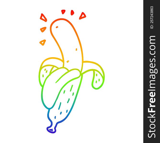 Rainbow Gradient Line Drawing Cartoon Banana