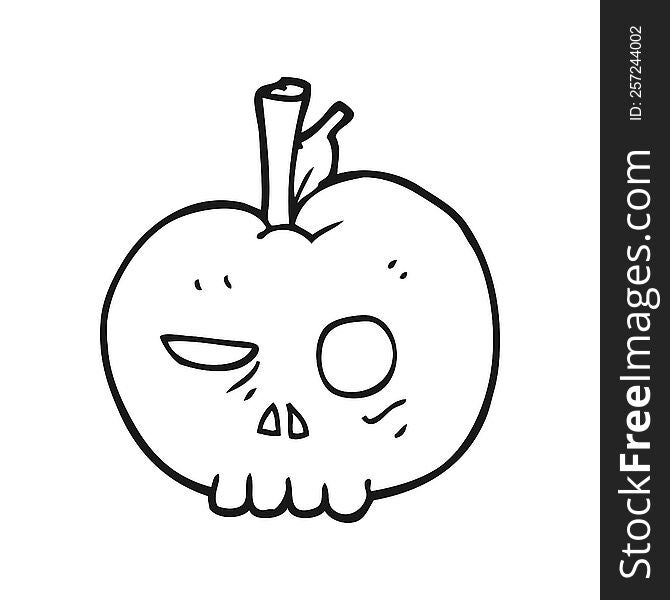 freehand drawn black and white cartoon poison apple