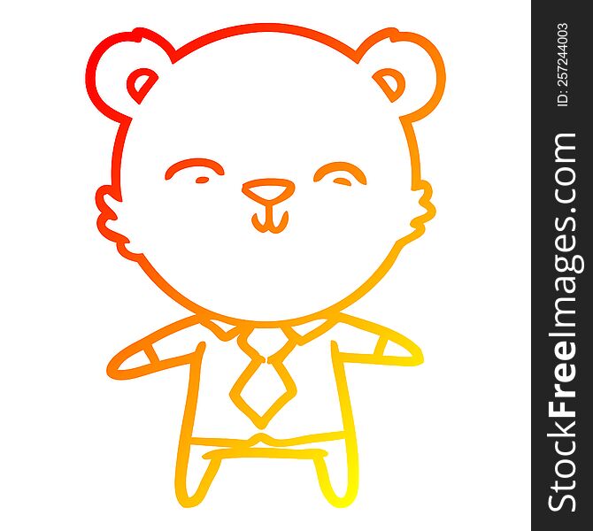 warm gradient line drawing of a happy cartoon polar bear office worker