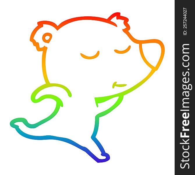 Rainbow Gradient Line Drawing Happy Cartoon Polar Bear Running
