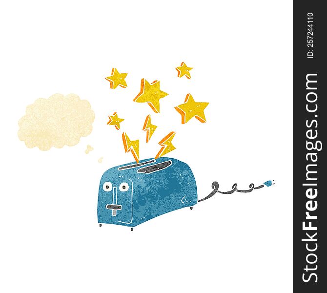 cartoon sparking toaster with thought bubble