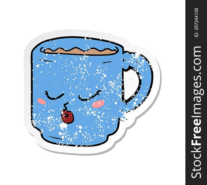distressed sticker of a cartoon coffee mug