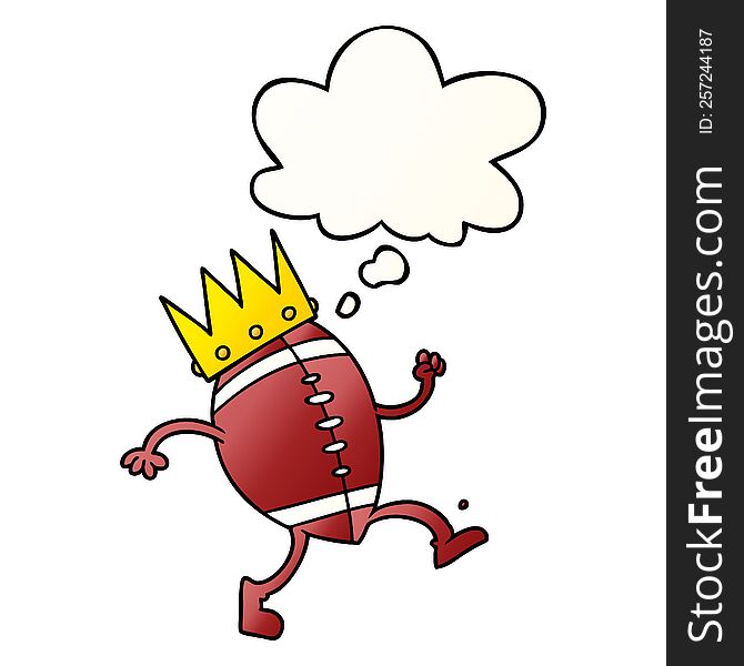 Football With Crown Cartoon  And Thought Bubble In Smooth Gradient Style