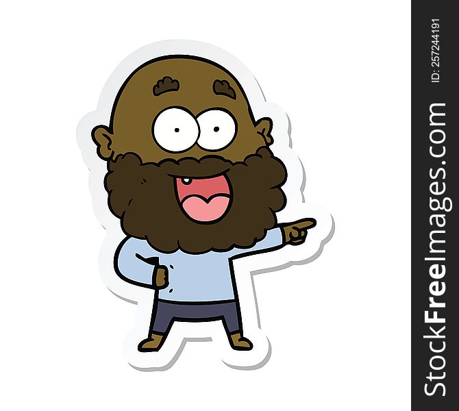 Sticker Of A Cartoon Crazy Happy Man With Beard