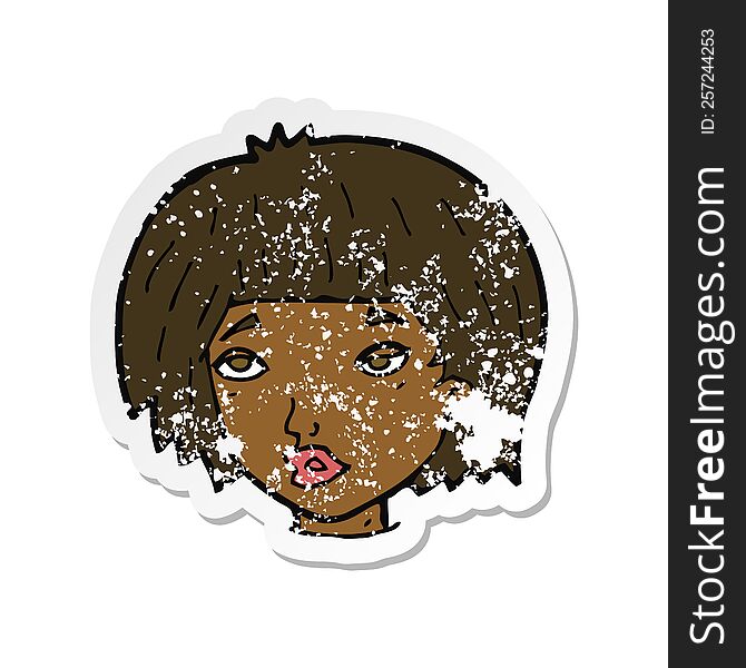 retro distressed sticker of a cartoon bored looking woman