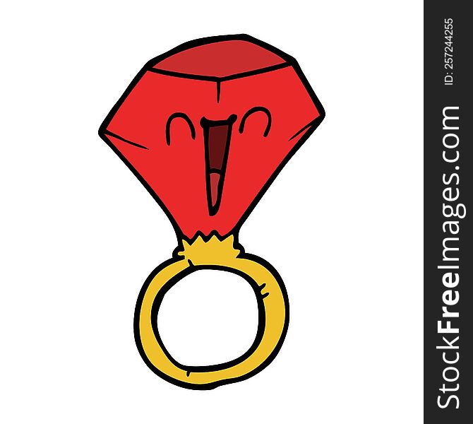 Cartoon Doodle Red Ruby Ring