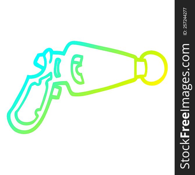 cold gradient line drawing of a cartoon ray gun