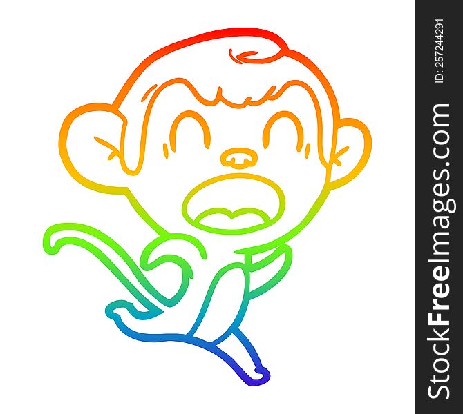 rainbow gradient line drawing of a shouting cartoon monkey running