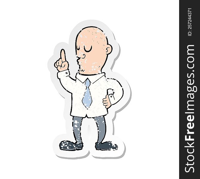retro distressed sticker of a cartoon bald man with idea