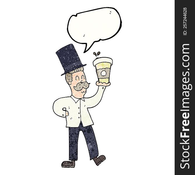 Speech Bubble Textured Cartoon Man With Coffee Cup