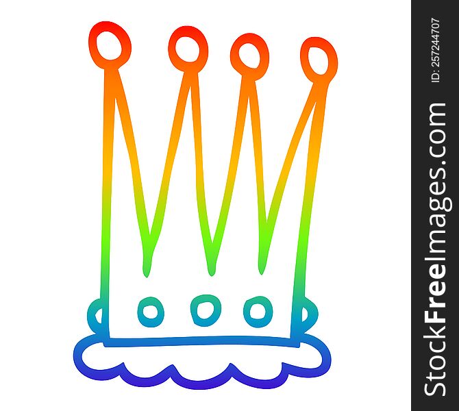 rainbow gradient line drawing of a cartoon crown