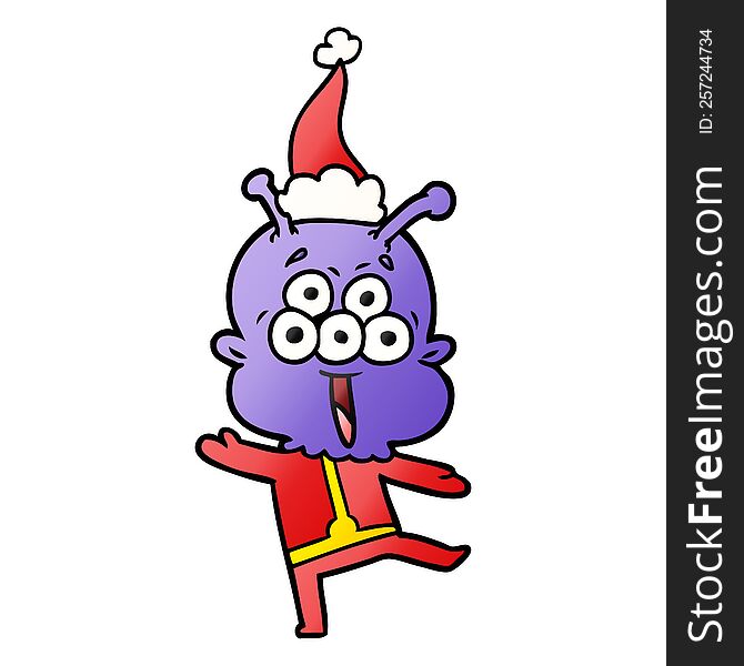 Happy Gradient Cartoon Of A Alien Dancing Wearing Santa Hat