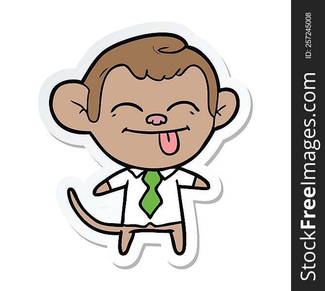sticker of a funny cartoon monkey wearing shirt and tie