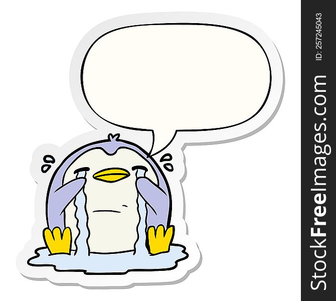 Cartoon Crying Penguin And Speech Bubble Sticker