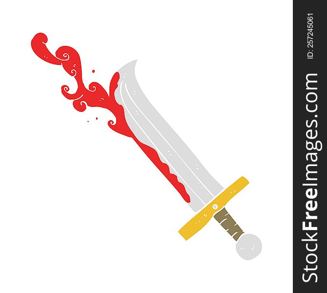 Flat Color Illustration Of A Cartoon Bloody Sword