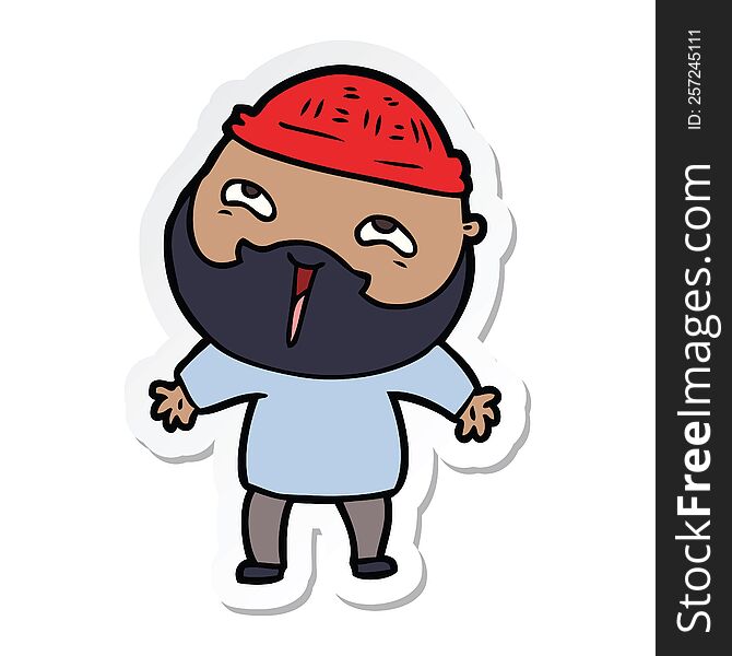 Sticker Of A Cartoon Happy Bearded Man