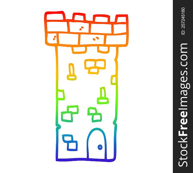 rainbow gradient line drawing of a cartoon castle tower