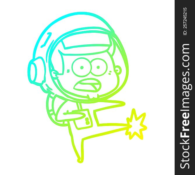 cold gradient line drawing of a cartoon surprised astronaut kicking
