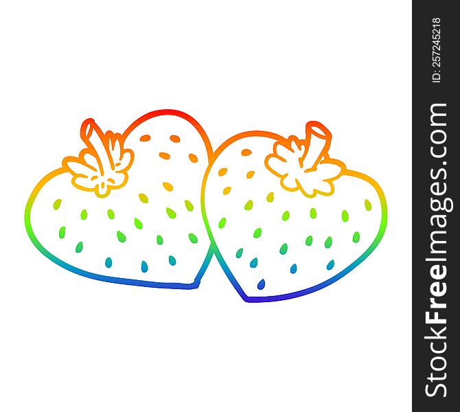 rainbow gradient line drawing of a cartoon strawberries