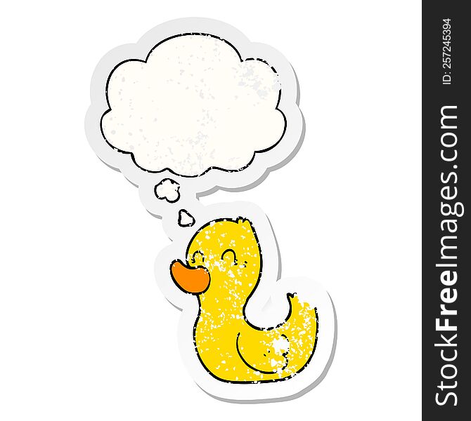 Cartoon Duck And Thought Bubble As A Distressed Worn Sticker