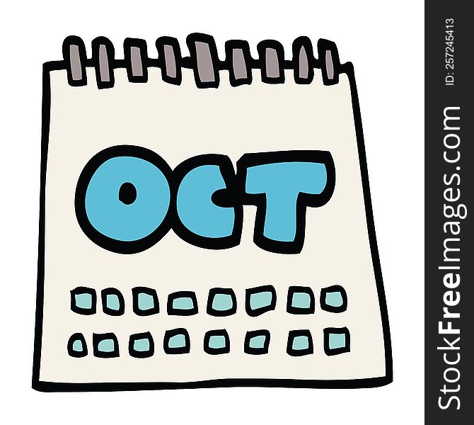 Cartoon Doodle Calendar Showing Month Of October
