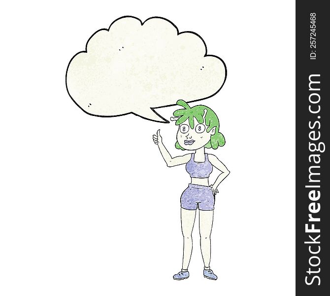 Speech Bubble Textured Cartoon Alien Gym Girl