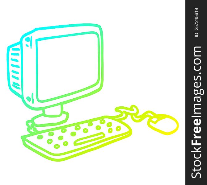 cold gradient line drawing of a cartoon office computer