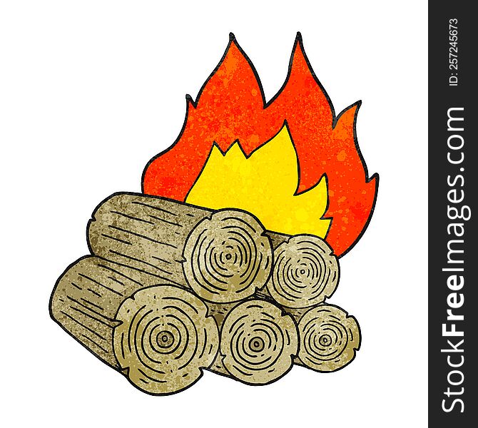 freehand textured cartoon burning logs