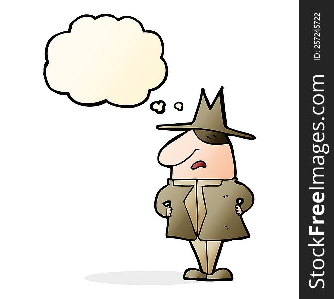 Cartoon Man In Coat And Hat With Thought Bubble