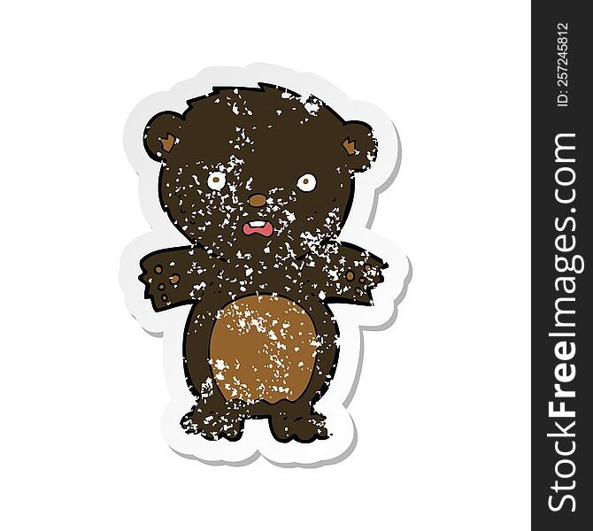 retro distressed sticker of a frightened black bear cartoon