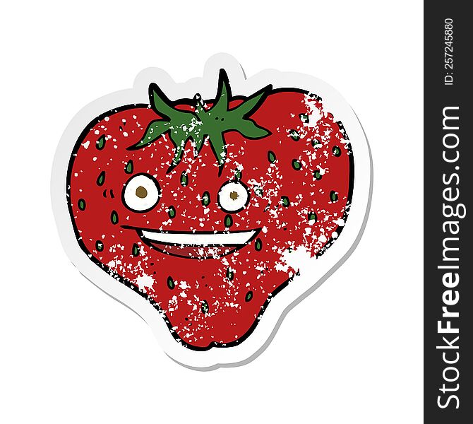 Retro Distressed Sticker Of A Cartoon Strawberry