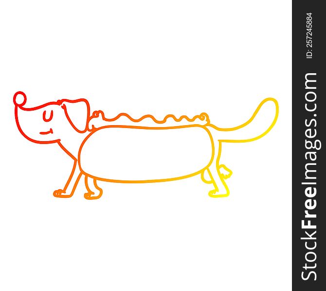 warm gradient line drawing of a cartoon hotdog