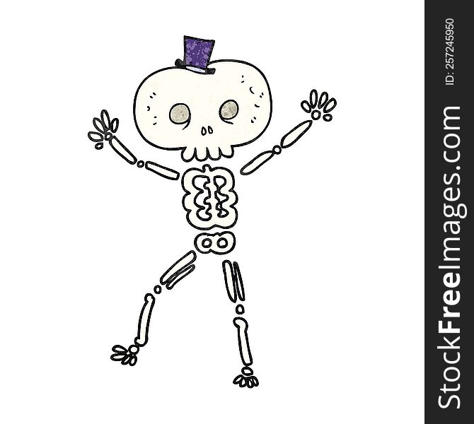 freehand textured cartoon dancing skeleton