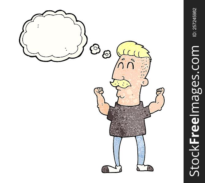 freehand drawn thought bubble textured cartoon celebrating man