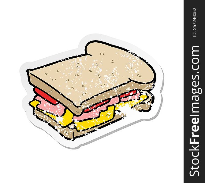 distressed sticker of a cartoon ham sandwich