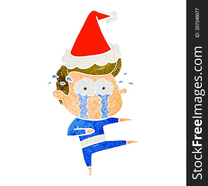 Retro Cartoon Of A Crying Dancer Wearing Santa Hat