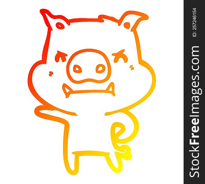 warm gradient line drawing of a angry cartoon pig