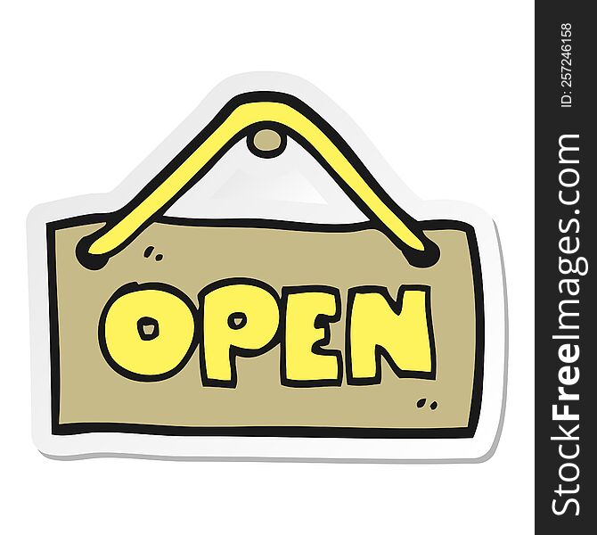 sticker of a cartoon open shop sign