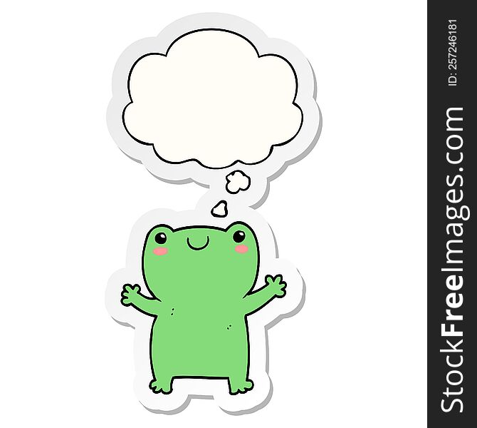 cute cartoon frog with thought bubble as a printed sticker