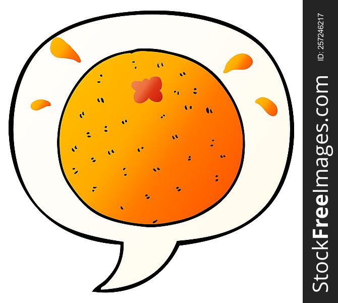 cartoon orange with speech bubble in smooth gradient style