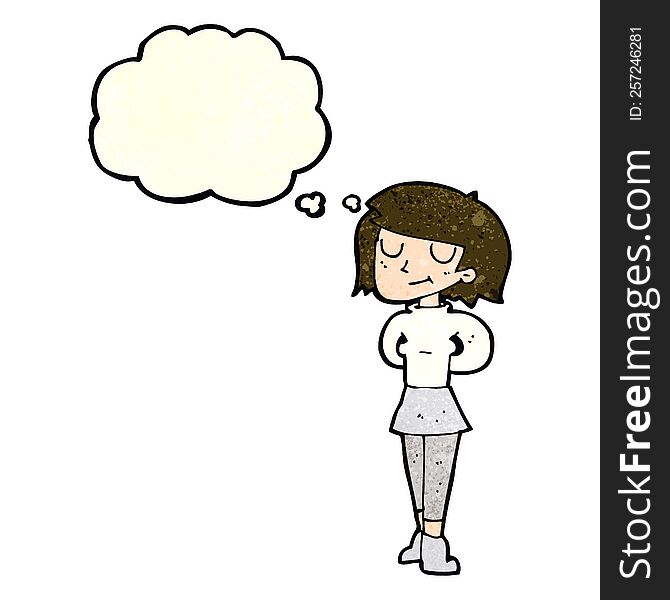 cartoon pleased woman with thought bubble