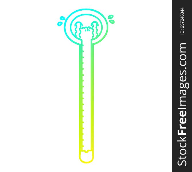 cold gradient line drawing of a cartoon thermometer crying