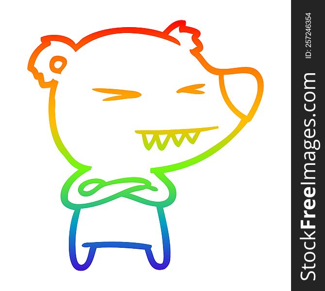 rainbow gradient line drawing angry polar bear cartoon with folded arms